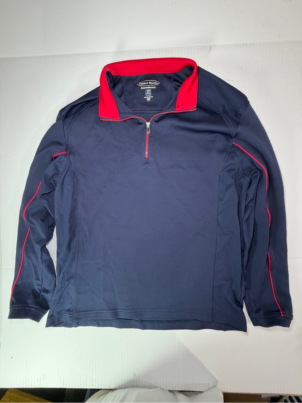 Pebble Beach Navy Quarter-Zip Pullover with Red Trim